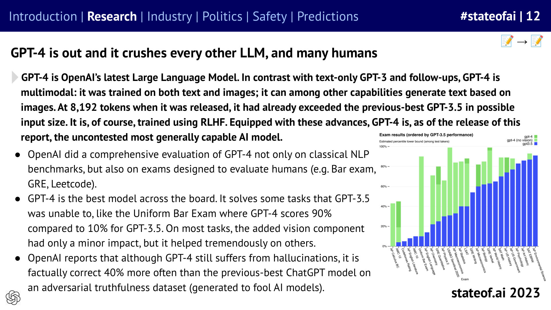 GPT-4 sets the benchmark - 2023 report, slide 12